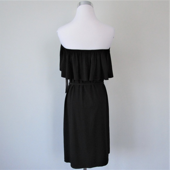 NWT Black Off Shoulder Ruffle Popover Midi Dress - Picture 4 of 8